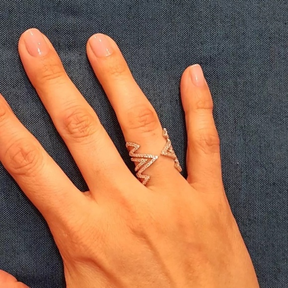 18k Rose Gold Zig Zag Micro Pave CZ Ring - Picture 5 of 8